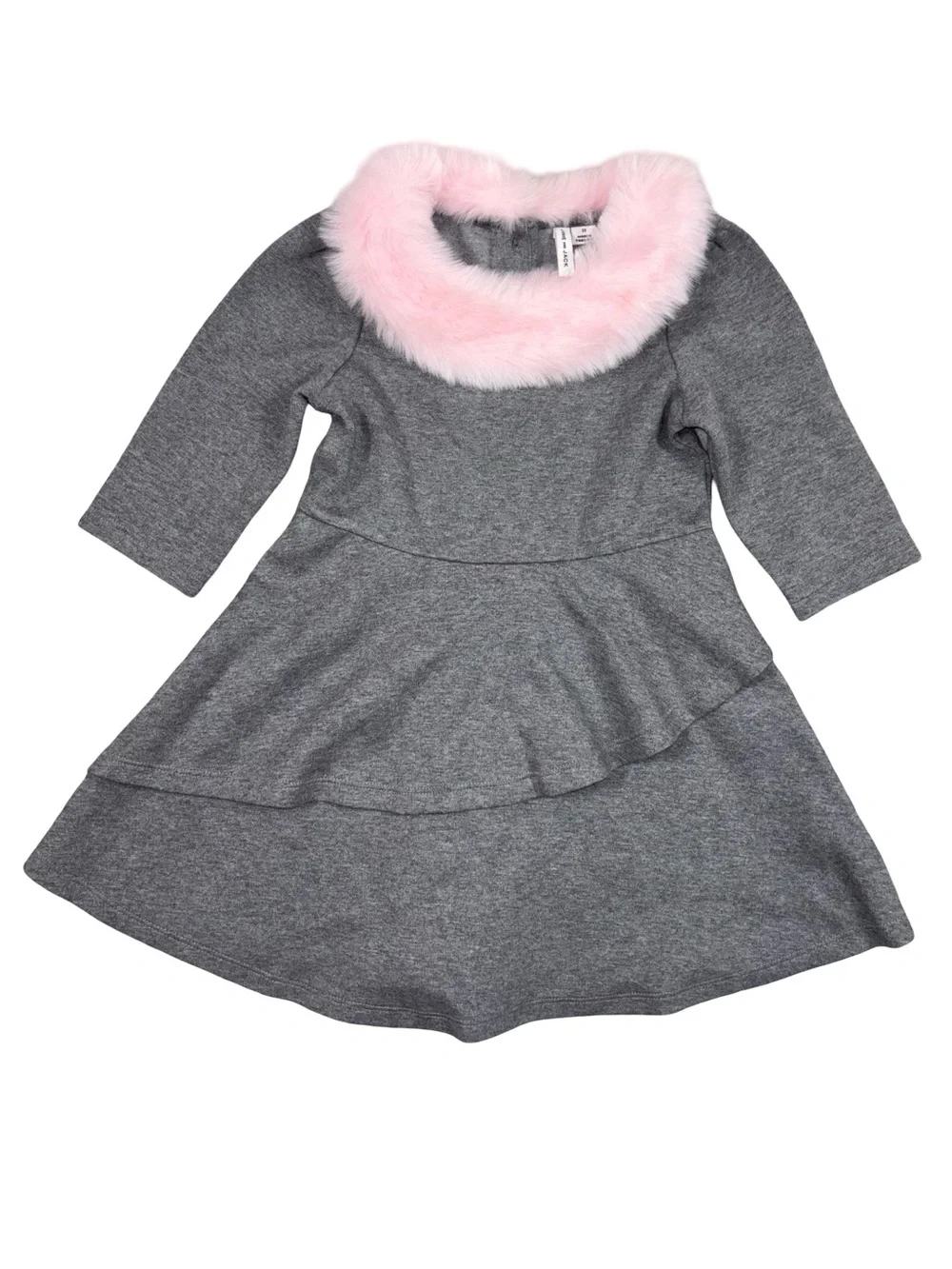 Jane and Jack Gray Dress Pink Faux‎ Fur Collar 2T Coquette